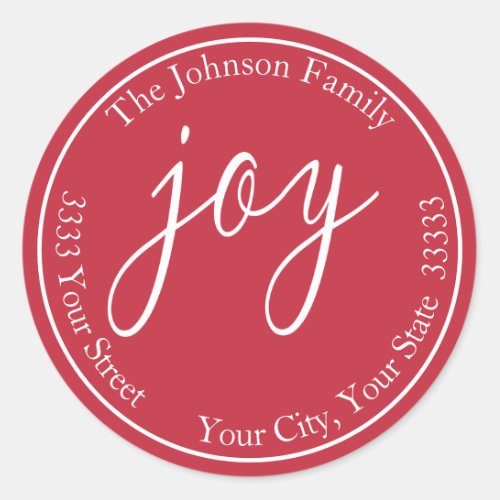 Joy Holiday Round Return Address Label