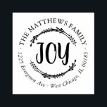 Joy Holiday Round Return Address Stamp<br><div class="desc">Custom rubber stamp personalized with your family name and return address. Use the design tools to further customize your own unique stamp design. Our stamps make a great gift for weddings,  housewarming or holidays!</div>