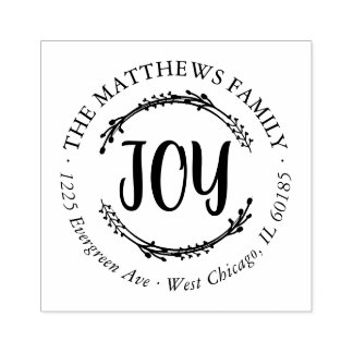 Joy Holiday Round Return Address Stamp
