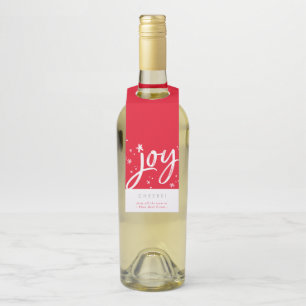 JOY HOLIDAY stylish simple modern fun red sparkles Bottle Hanger Tag