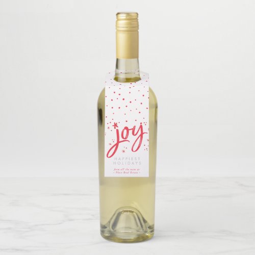 JOY HOLIDAY stylish simple modern fun red sparkles Bottle Hanger Tag