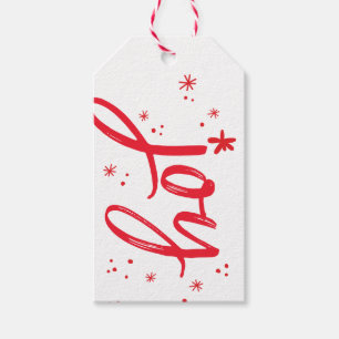 JOY HOLIDAY stylish simple modern fun red sparkles Gift Tags