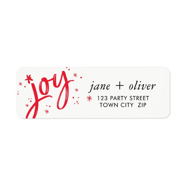 JOY HOLIDAY stylish simple modern red sparkles Label (Front)