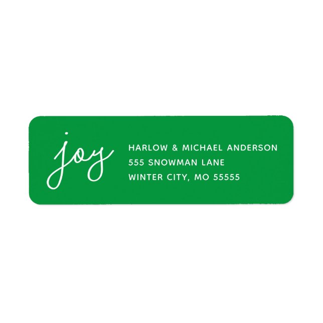 Joy Holiday Whimsical Script Green Custom Label (Front)