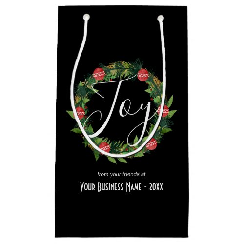 Joy Holiday Wreath Business Name Small Gift Bag