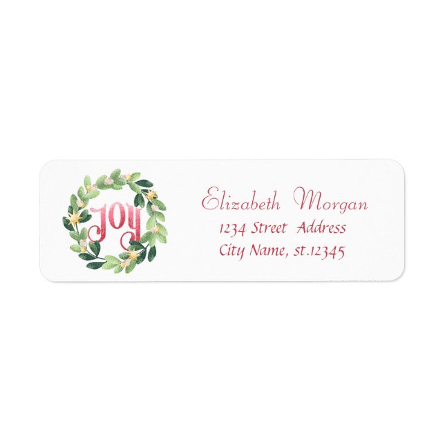 Joy Holiday Wreath, Christmas Label (Front)