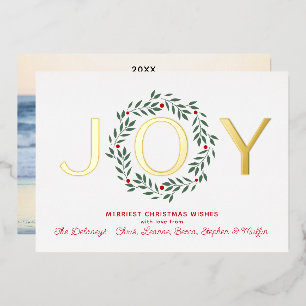 JOY Holiday Wreath   One Photo Foil Card