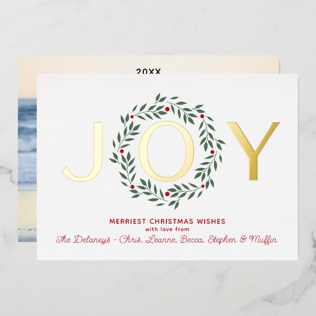 JOY Holiday Wreath | One Photo Foil Card (Front/Back)