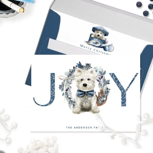 JOY Holiday Wreath With  Cute Puppy Christmas Card