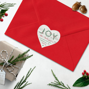 "Joy" Holly Branches Christmas Return Address Heart Sticker