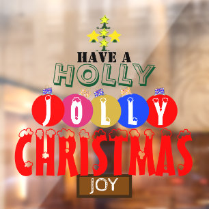 Joy Holly Christmas Ornaments Tree Window Cling