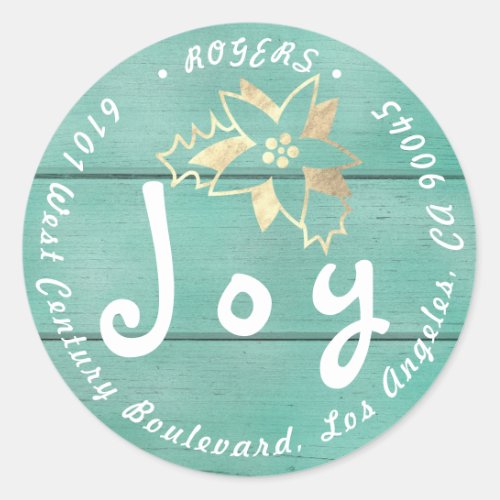 Joy Holly Holiday Return Address Cottage Mint Wood Classic Round Sticker