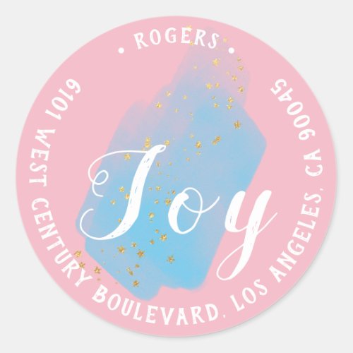 Joy Holly Holiday Return Address Stars Stroke Blue Classic Round Sticker