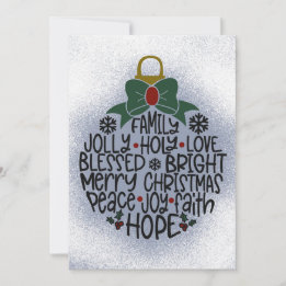 Joy, Holly Ornament Christmas or Holiday Card