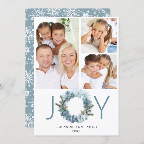 JOY Holly Wreath Christmas 3 PHOTO Greeting Holiday Card