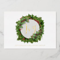 Joy Holly Wreath Modern Business  Foil Holiday Card