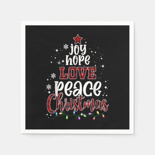 Joy Hope Love Peace Christmas Buffalo Plaid Christ Napkins (Front)