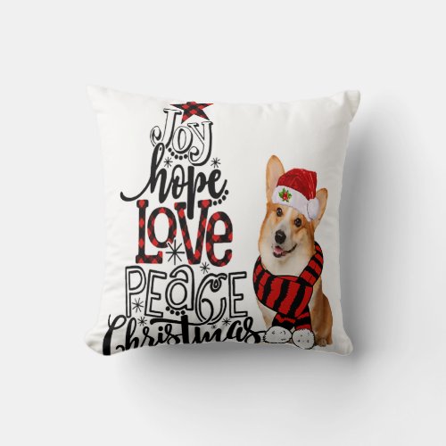 Joy Hope Love Peace Christmas Pembroke Welsh Corgi Throw Pillow