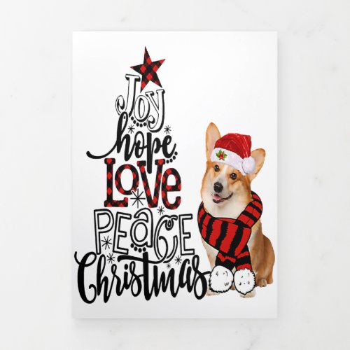 Joy Hope Love Peace Christmas Pembroke Welsh Corgi Tri_Fold Announcement