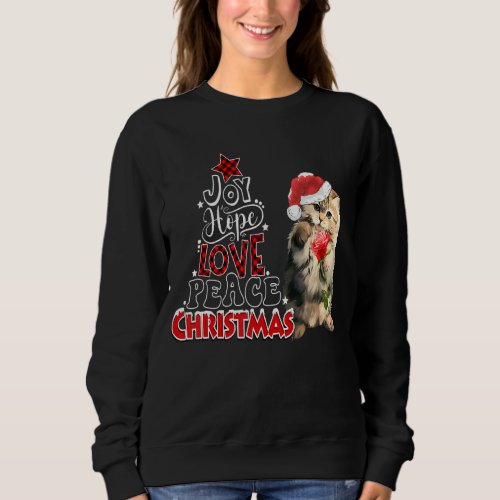 Joy Hope Love Peace Christmas Tree Cat Holiday Xma Sweatshirt