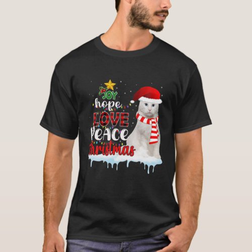 Joy Hope Love Peace Christmas Tree Cat Xmas Gift T_Shirt
