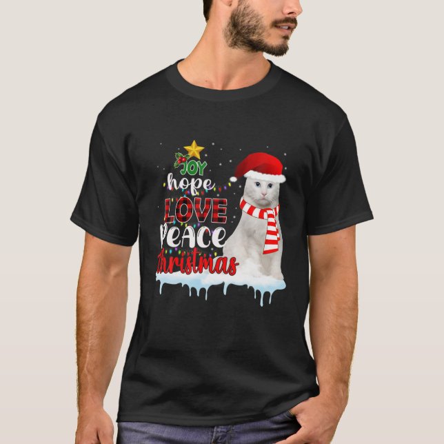 Joy Hope Love Peace Christmas Tree Cat Xmas Gift T-Shirt (Front)