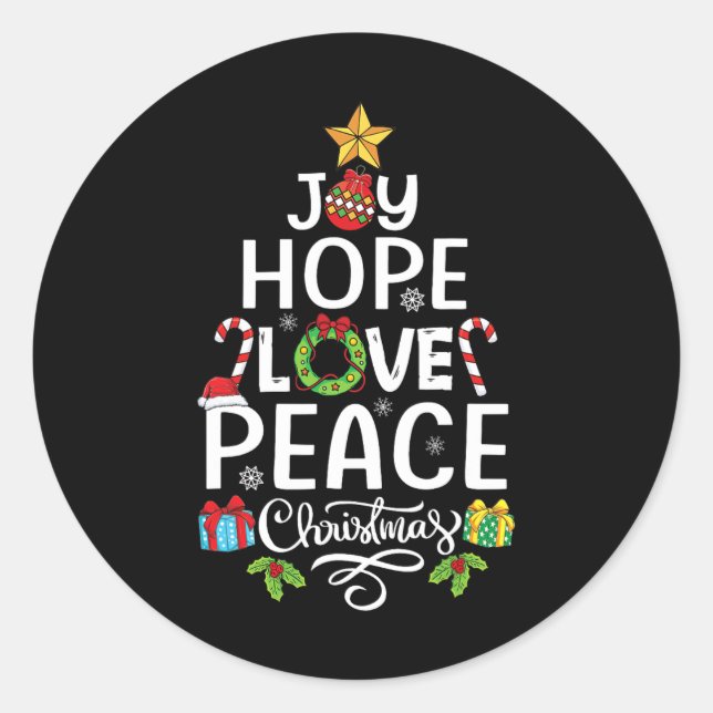 Joy Hope Love Peace Christmas Tree Family Xmas Men Classic Round Sticker (Front)