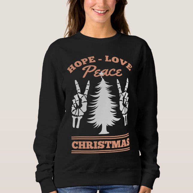 Joy Hope Love Peace Christmas Tree Red Buffalo Pla Sweatshirt (Front)