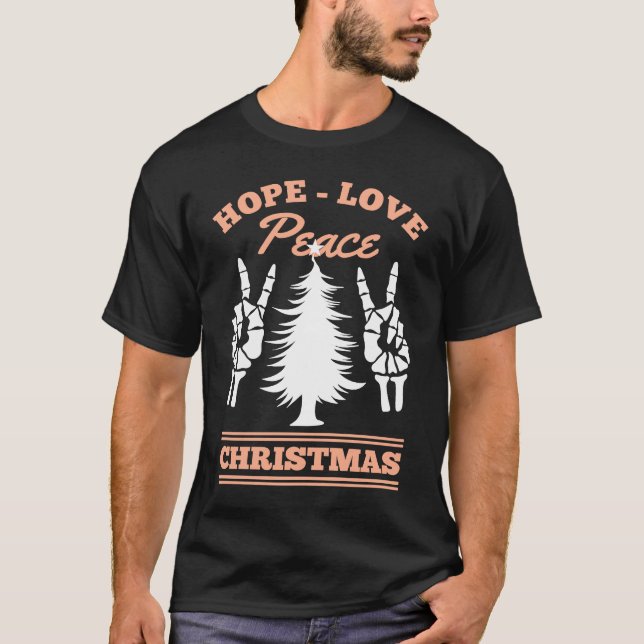 Joy Hope Love Peace Christmas Tree Red Buffalo Pla T-Shirt (Front)