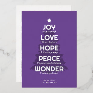 Joy Hope Love Peace Wonder Christian Christmas Foil Holiday Card