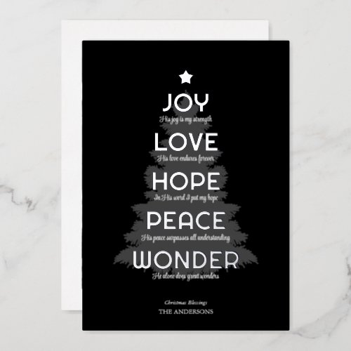Joy Hope Love Peace Wonder Christian Christmas Foil Holiday Card
