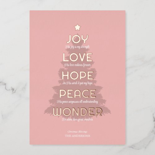 Joy Hope Love Peace Wonder Christian Christmas Foil Holiday Card