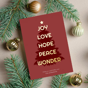 Joy Hope Love Peace WonderChristmas Foil Holiday Card