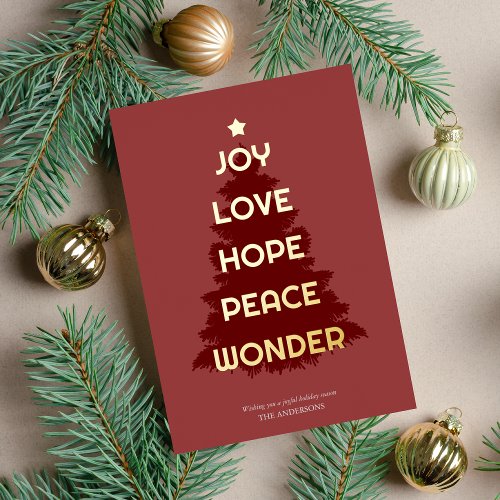 Joy Hope Love Peace WonderChristmas  Foil Holiday Card