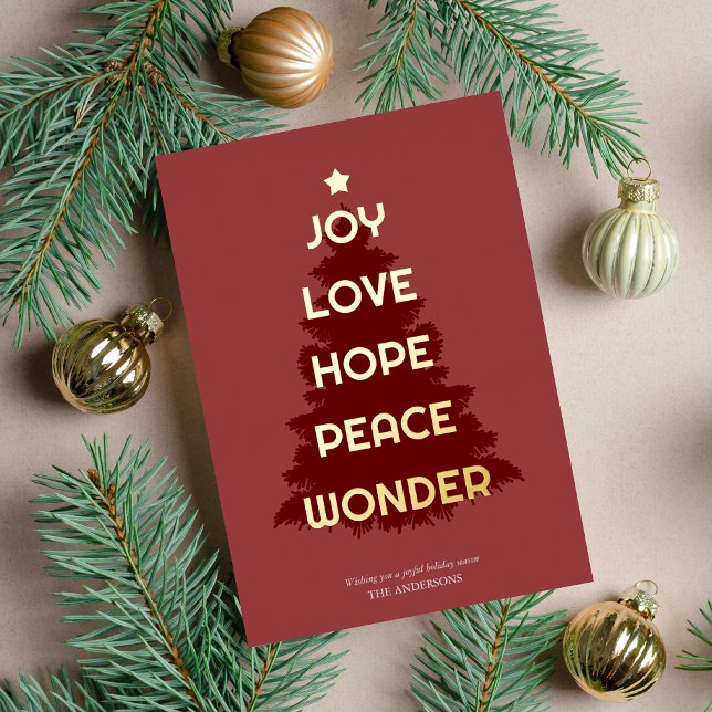 Joy Hope Love Peace WonderChristmas  Foil Holiday Card (Creator Uploaded)