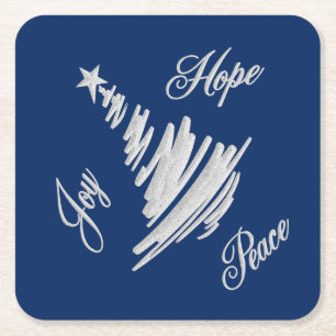 Joy Hope Peace Christmas Tree Square Paper Coaster