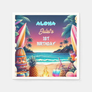 Joy hula Luau Surf aloha hawaiian 1st birthday Napkins