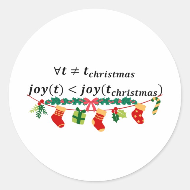 Joy in christmas is always greater, math christmas classic round sticker (Front)