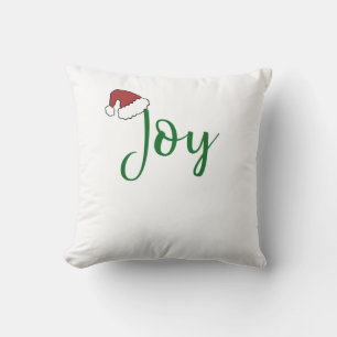 Joy in green with Santa Hat Throw Pillow