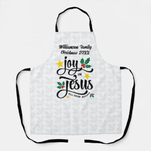 Joy in Jesus Christian Christmas Family Name Apron
