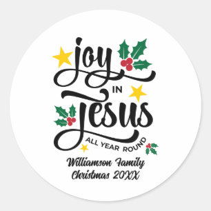Joy in Jesus Christian Christmas Family Name Classic Round Sticker