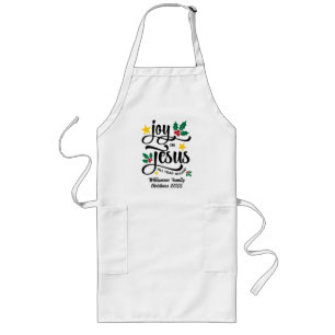 Joy in Jesus Christian Christmas Family Name Long Apron