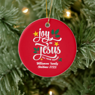 JOY IN JESUS Family Name Christian Christmas Ceramic Ornament