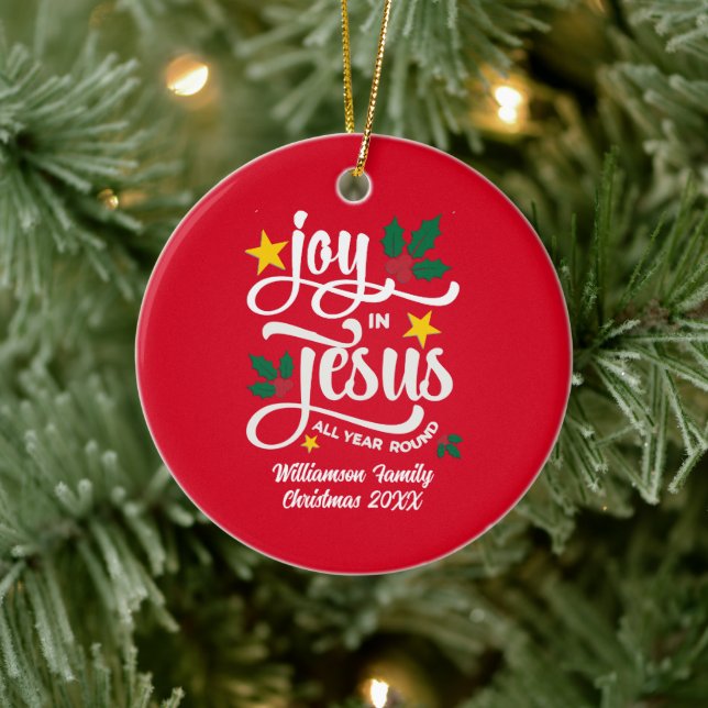 JOY IN JESUS Family Name Christian Christmas  Ceramic Ornament (Tree)