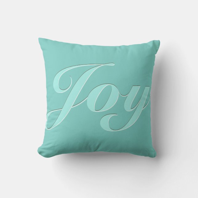 Joy in Light Teal Blue Throw Pillow (Front)