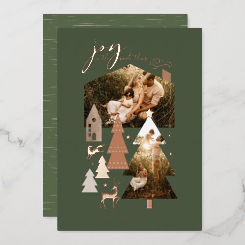 Joy In Simple Things Cozy Woodland Village 2 Photo Foil Holiday Card