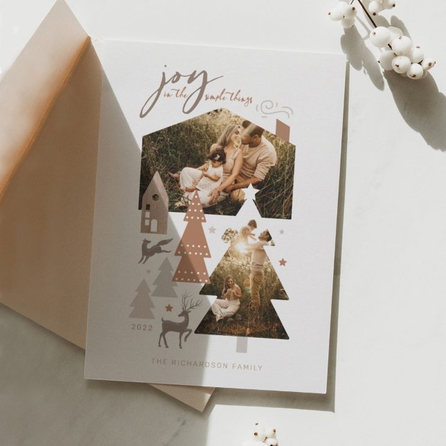 Joy In Simple Things Cozy Woodland Village 2 Photo Holiday Card (Creator Uploaded)