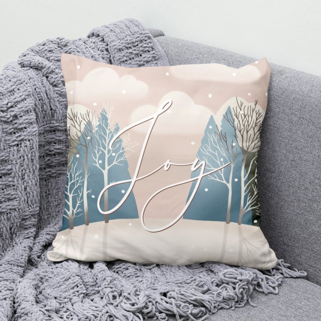 Joy in Snowy Forest | Winter Woodland Christmas Throw Pillow (Creator Uploaded)