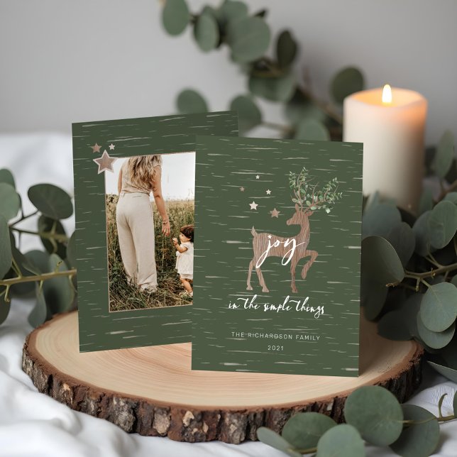 Joy In the Simple Things Birch Bark Woodgrain Deer Holiday Card (Joy In the Simple Things Birch Bark Woodgrain Deer Holiday Card)