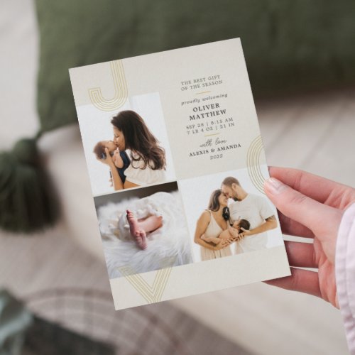 Joy Ivory Birth Announcement Gold Foil Holiday